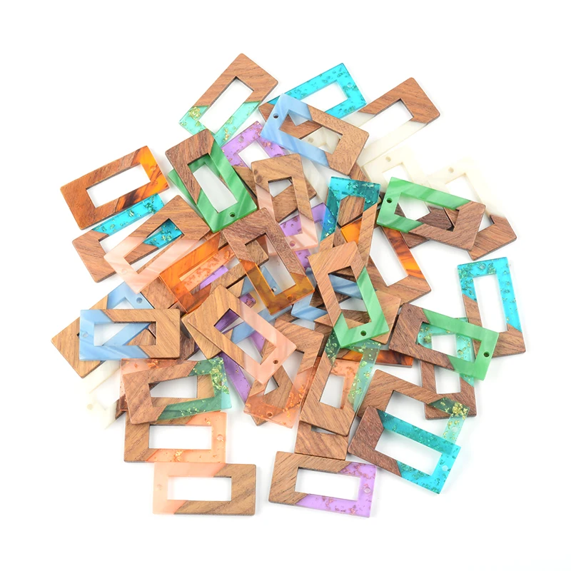 10PCS Rectangle Earrings Accessories Natural Wood & Resin Splicing Hand Made DIY Making Charms Jewelry Findings & Components