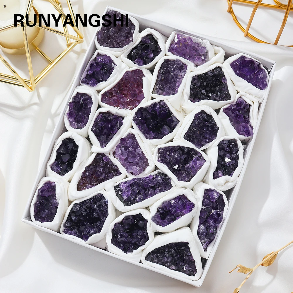 

Natural Amethyst Cluster Mineral Specimen Deep Violet stone Healing Stone Home Decoration Crafts Decoration Gifts box