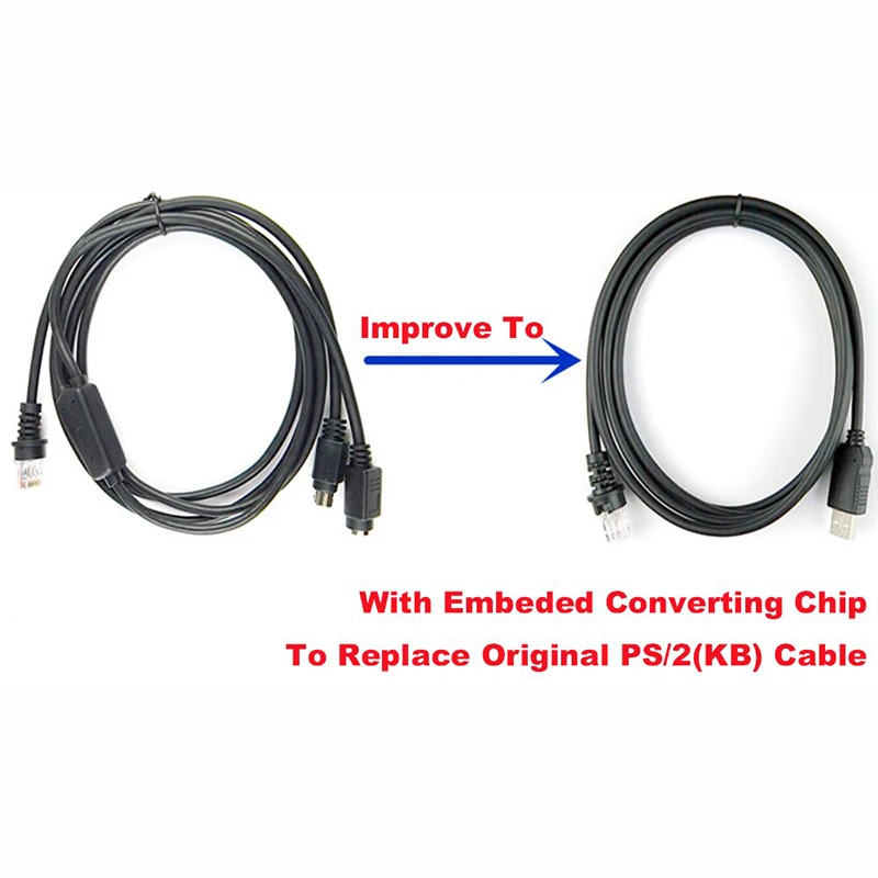 

PS/2 Keyboard Wedge to USB,RS232 to USB Cable 2M for BarCode Scanner Metrologic MS7120 MS1690 MS9540 Replace Old PS2 RS232 Cable