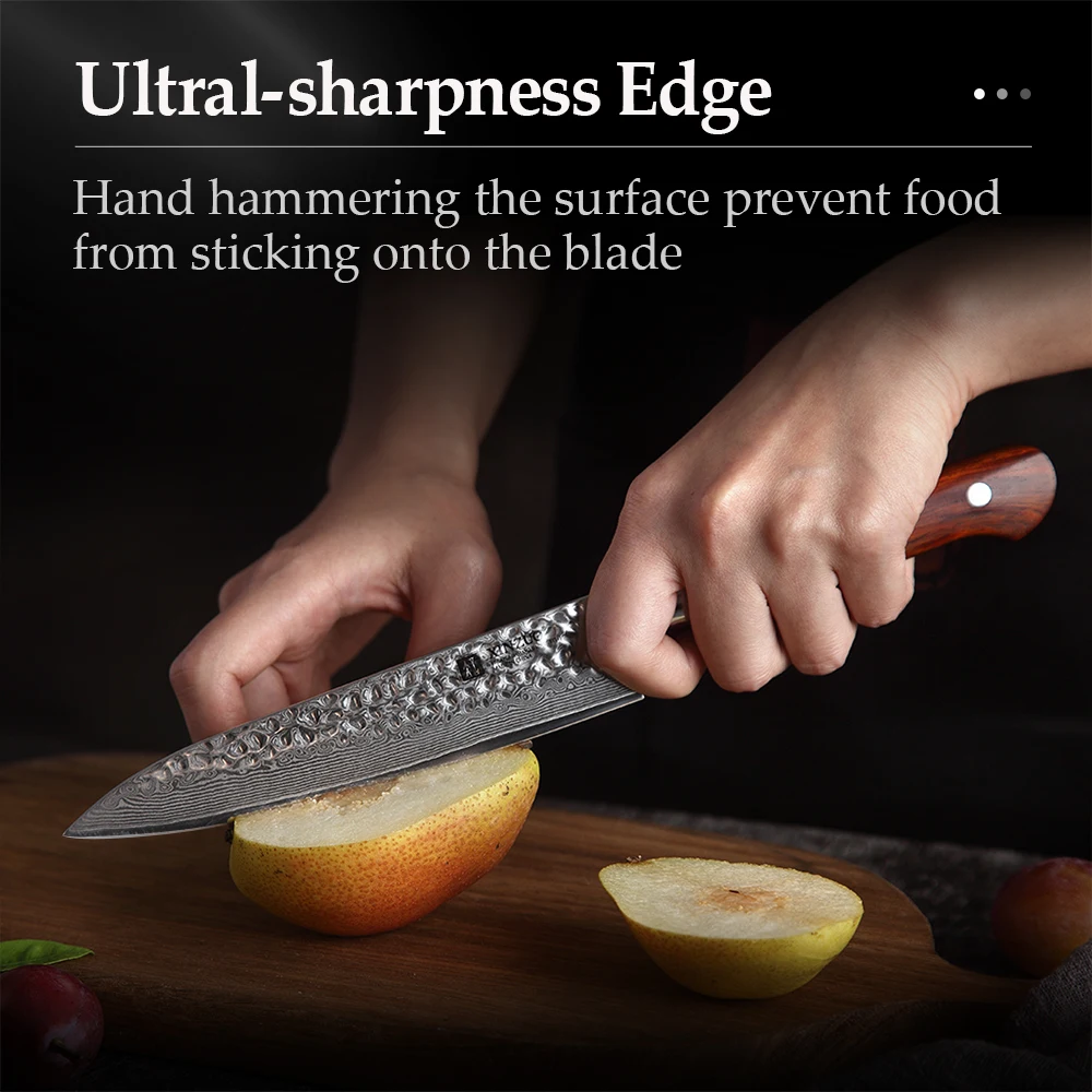 XINZUO 6\'\' Utility Knife vg10 Damascus Steel Kitchen Utility Knives for Vegetables Rosewood Handle Stainless Steel Paring Knife