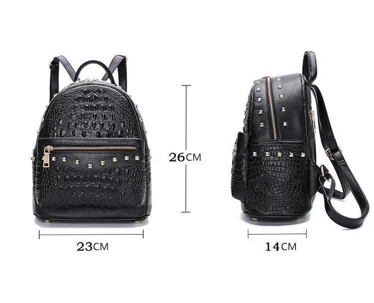 2021 New Real Genuine Leather Cowhide Women\'s Backpack School Shopping Bag Party Rivet Ladies Female Backpacks Crocodile Pattern