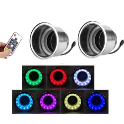 2pcs Marine Boat Stainless Steel Color changing Water Bottle Cup Holder 12V 3 LED RGB Lights Drink Holder with Remote Control