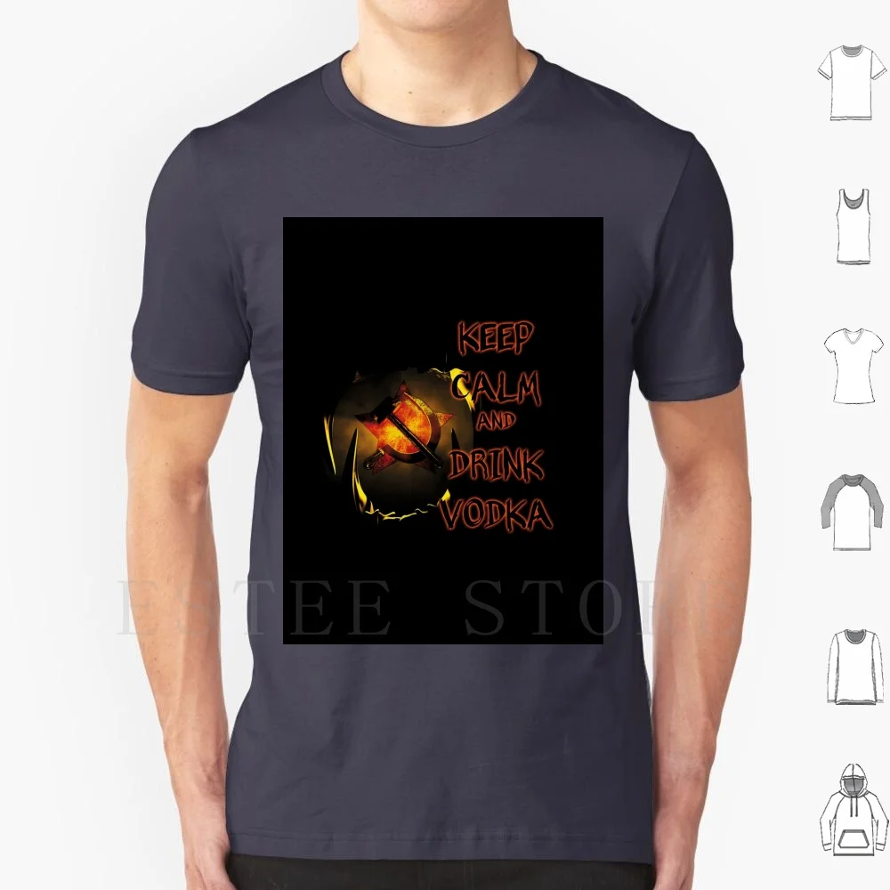 Camiseta con estampado de Vodka para mantener la calma y beber, algodón, mantener la calma, bebida, martillo de Vodka, dientes de hoz, dientes de Gebiss, oso monstruo, Rusia