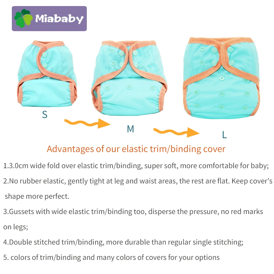 Miababy  6pcs/set Washable Eco-friendly Baby Cloth Diaper Cover Ecological Adjustable Nappy Reusable DiaperFit0-2year3-15kg