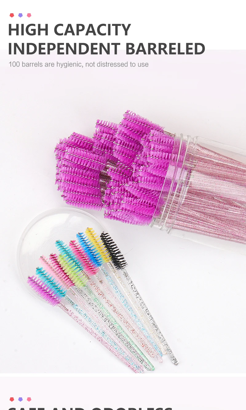 100 stücke Einweg-Wimpern verlängerung Make-up Pinsel Augenbrauen Kamm Mikro bürste mit Box Kristall griff Mascara Zauberstäbe Wimpern heben Werkzeug – Detail 8