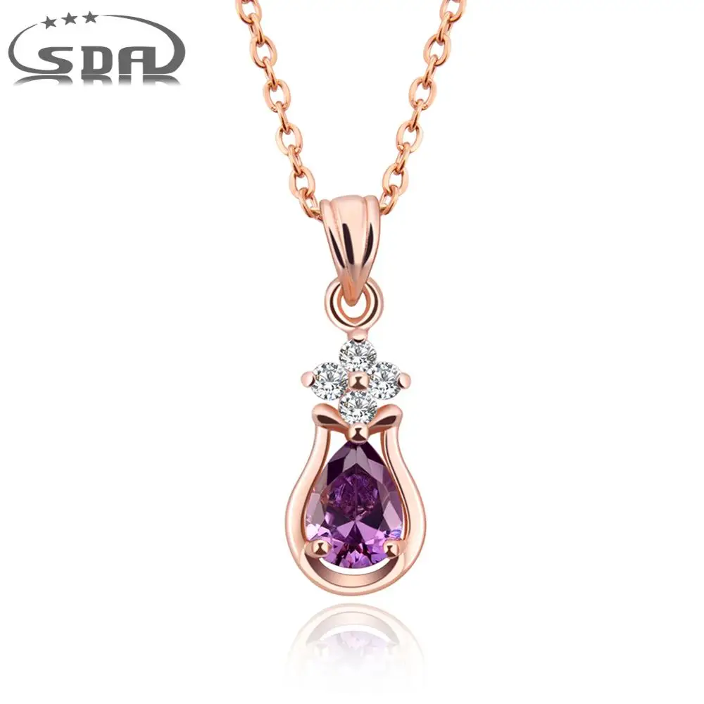 SDA Purple Crystal  Women Necklace  925 Sterling Silver Jewelry with White and Rose Gold