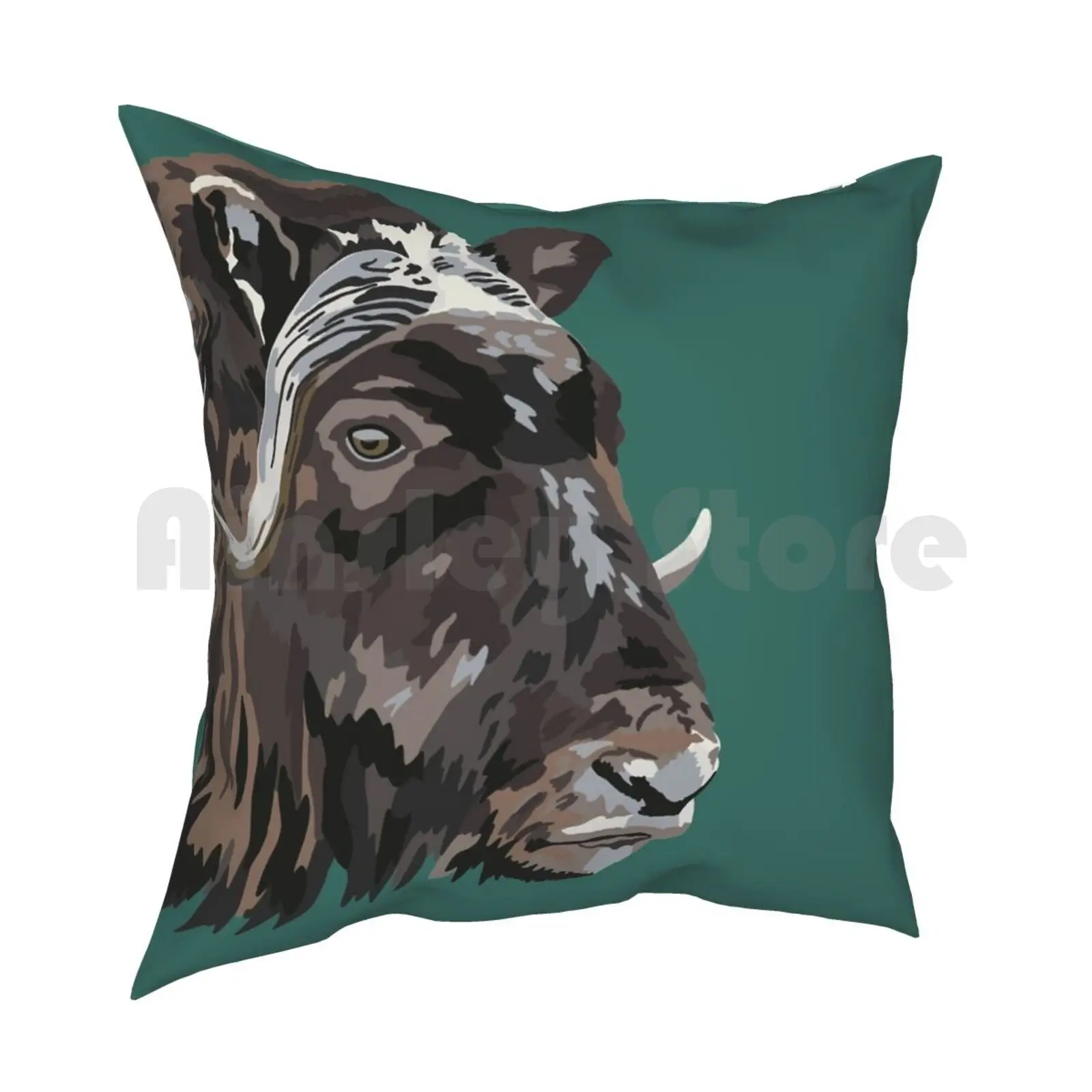 Musk Ox Portrait Pillow Case Printed Home Soft Throw Pillow Musk Ox Zookeeper Geocreate Animal Portrait Hoofstock Brown