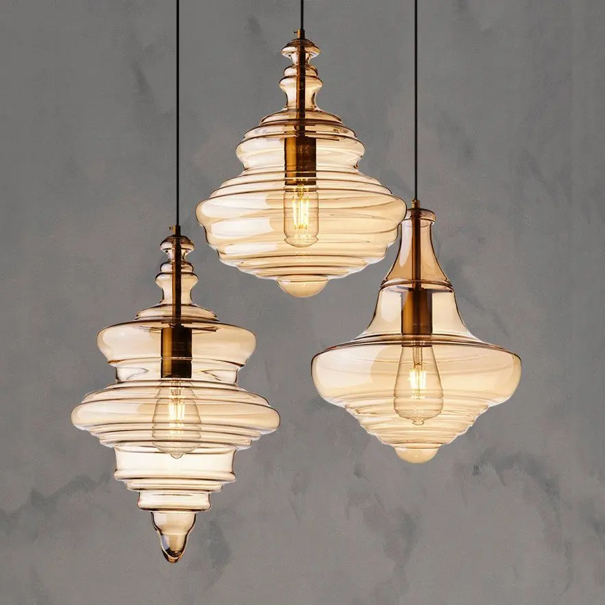 

Industrial Retro Glass Pendant Light Dining Room Restaurant Bar Hanging Lights Creative Staircase Water Grain Galss Pendant Lamp