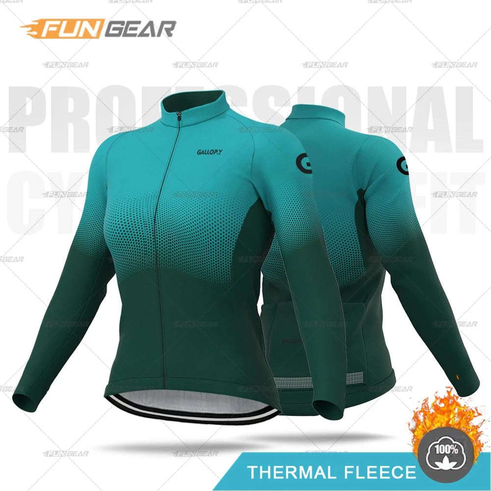 Thermal Fleece Cycling Jersey for Women, Long Sleeve Sweatshirt, Warm Riding Tops, Female Bike Training Uniform, Winter