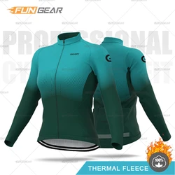 Thermal Fleece Cycling Jersey for Women, Long Sleeve Sweatshirt, Warm Riding Tops, Female Bike Training Uniform, Winter