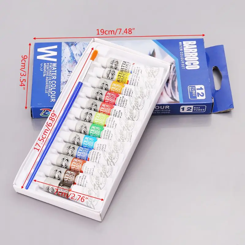 Tubes de 12 couleurs de 6ml, pour peinture, dessin, ensemble de pigments d'aquarelle avec brosse, fournitures d'art