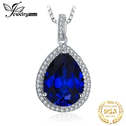 JewelryPalace 12ct  Huge Created Blue Sapphire 925 Sterling Silver Pendant Necklace for Women Gemstone Choker Without Chain