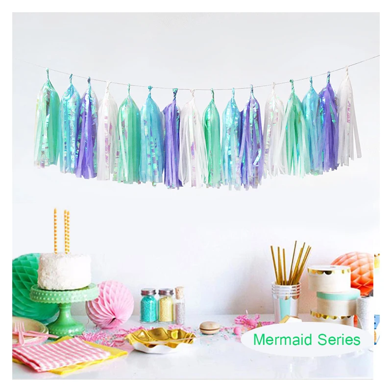 Unicorn Party Garland Rainbow Iridescent Tassel Garlands Paper Flower Wedding Decoration Birthday Baby Shower Party Decorations