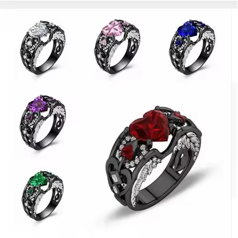 Personal Heart Angel Wings Ring 925 Sterling Silver Birthstone Party Wedding Band Rings for women men Jewelry Gift