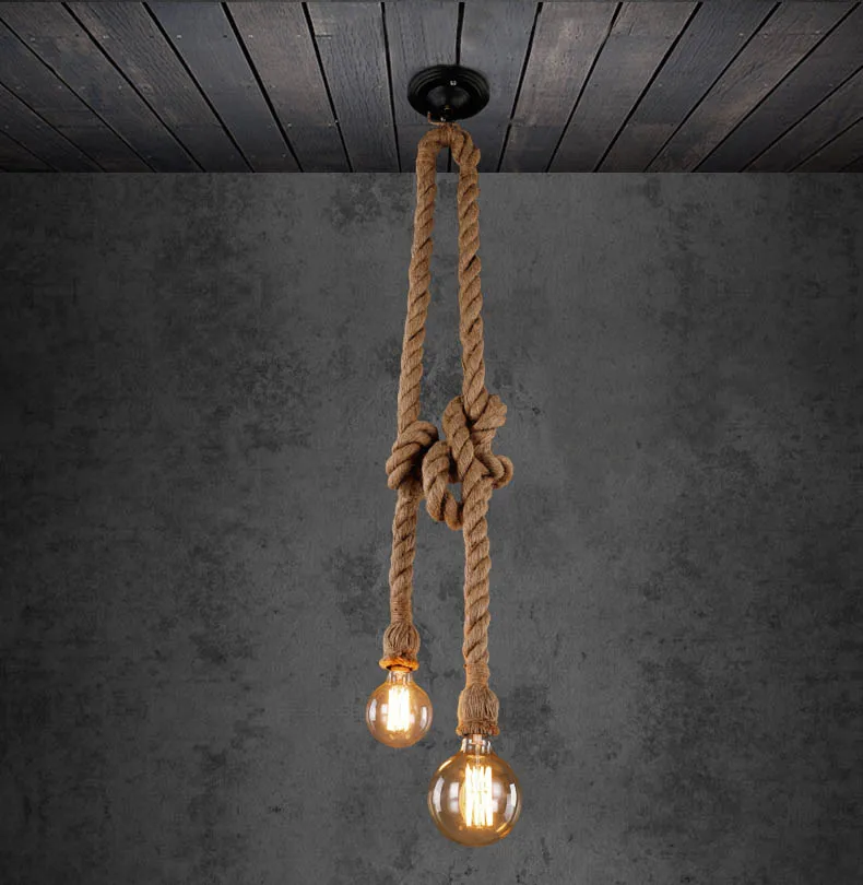 hemp rope pendant lights vintage retro personality industrial hanging lamp  for loft living room restaurant Edison hanglamp