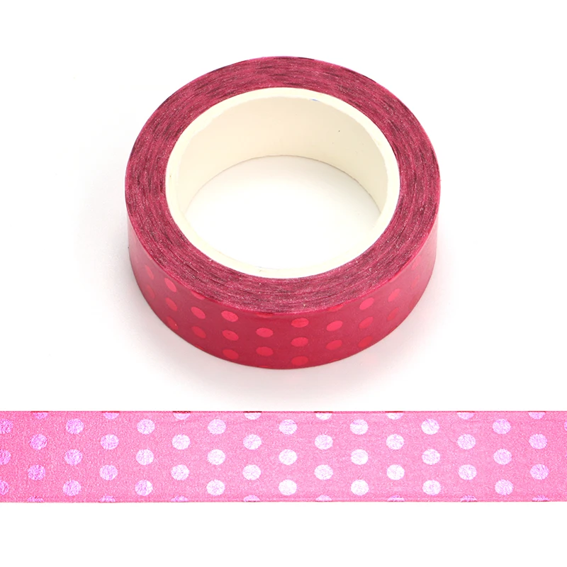 NEW 1PC. Decorative Gray Foil Pink Polka Dots Washi Tape DIY Scrapbooking Planner Adhesive Masking Tape Cute Stationery