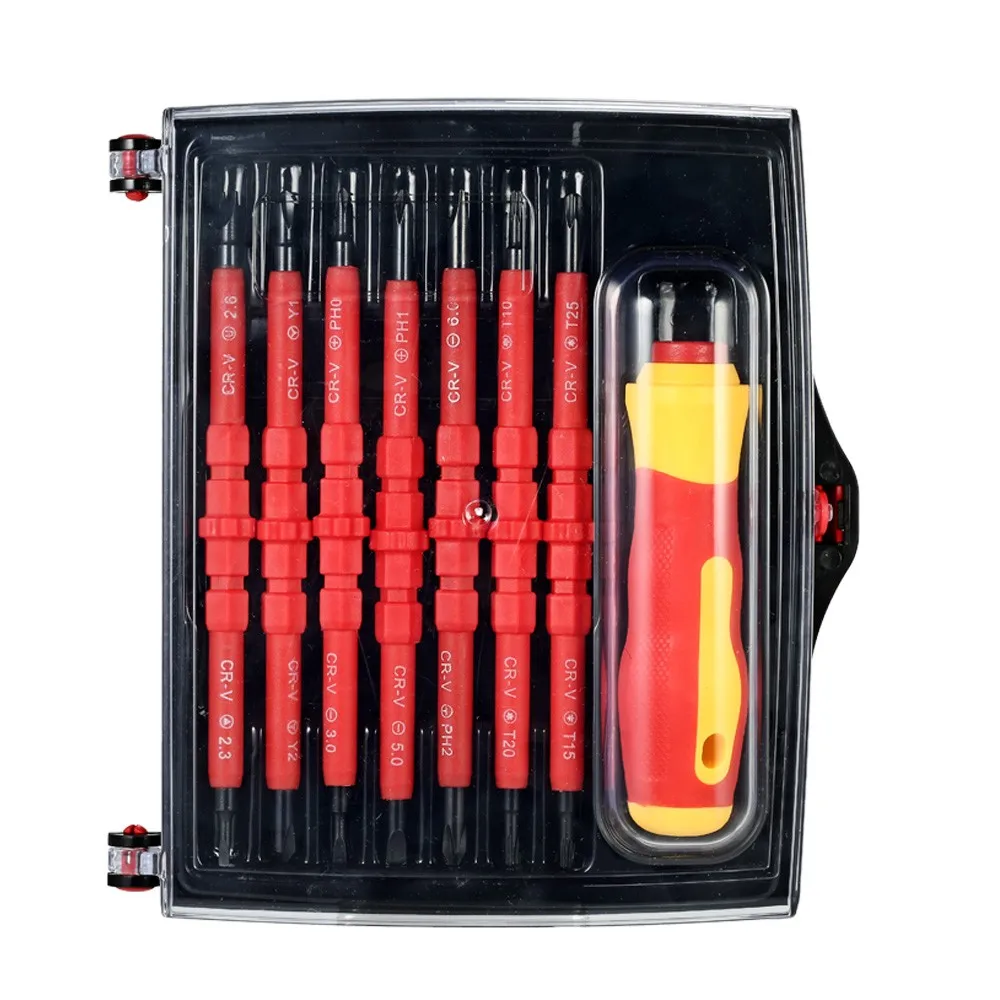 Conjunto de Chaves de Fenda Isoladas em 1000v com Encaixes Magnéticos Phillips e Brocas Fenda Kit de Ferramentas de Reparo para Eletricista