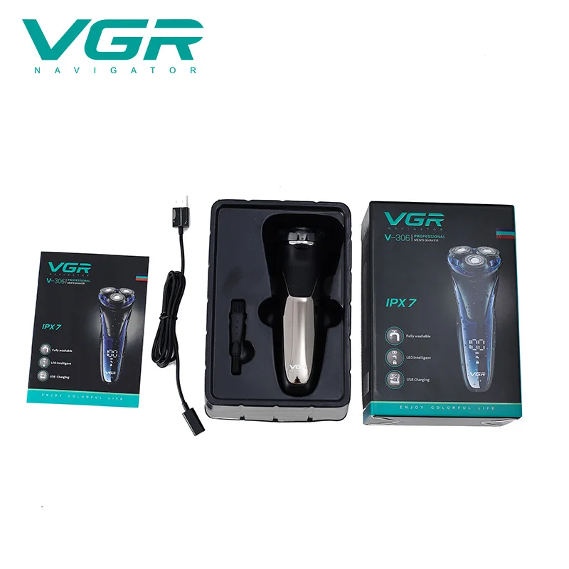VGR 306เครื่องโกนหนวดไฟฟ้า Professional 3 In1 3หัวโกน1 Key สวิทช์ USB Body มีดโกนซักผ้า V306