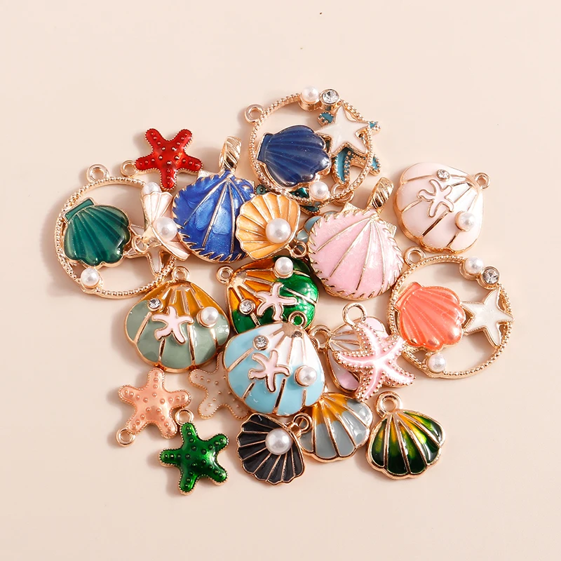 10 teile/los niedlichen Meeres lebewesen Charms für Schmuck machen Emaille Seestern Muschel Charms Anhänger DIY Halskette Ohrringe Geschenk zubehör – Detail 1