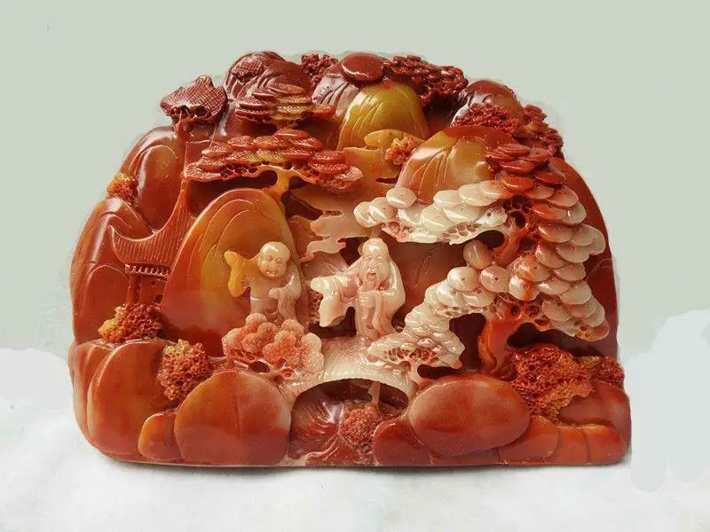 Collect Old Chinese Hand-Carved Natural ShouShan Stone scenery figure Statue
