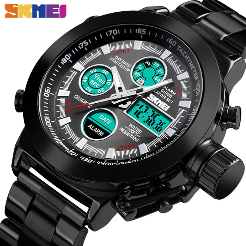 SKMEI Mens Sport Watches Luminous Waterproof Digital Quartz Watch Men Fashion Stainless Steel Military LED Wristwatch Male Clock