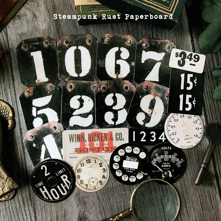 18Pcs/Pack Vintage Steampunk Digit rust Paperboard DIY Craft Scrapbooking Album Junk Journal Planner Decorative Diary