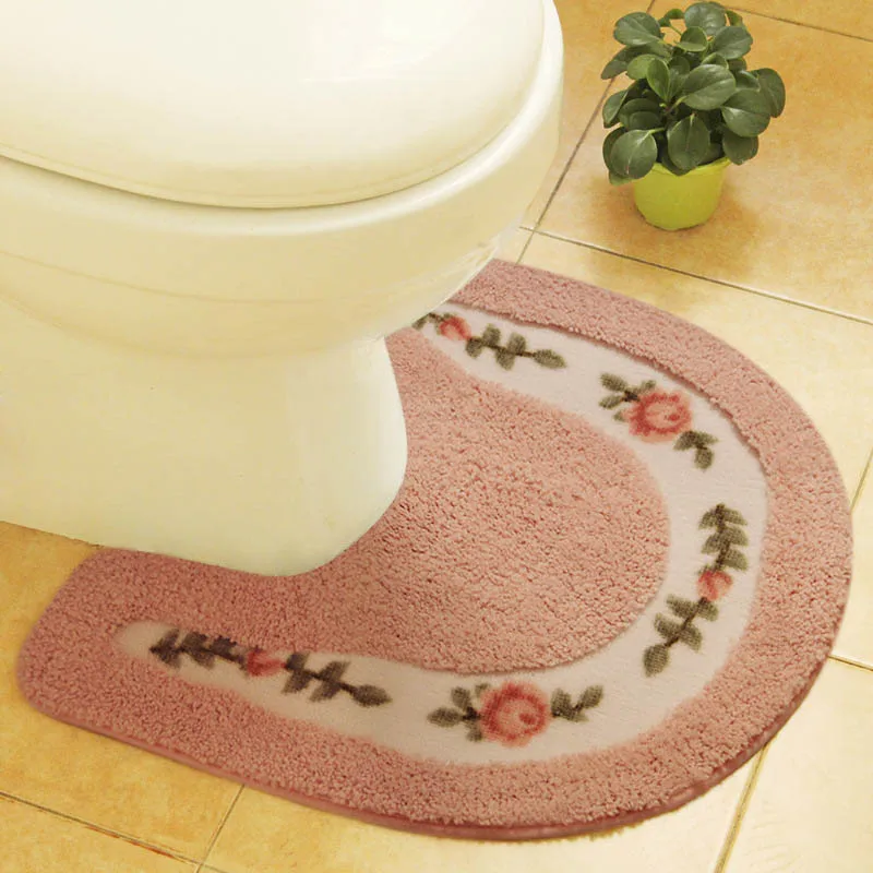 Pastoral U Shaped Toilet Rugs Non-Slip WC Mat Warm Feet Toilet Mat Water Absorbent Bath Mat Home Decor Pedestal Toilet Rug