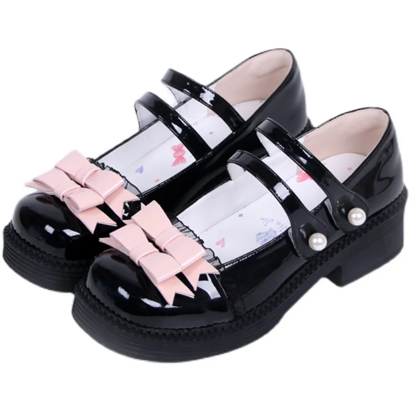 Lolita Sweet Girl Mid-heel Bowknot Elegant Mary Jane Women's Shoes Pearl Lace Girl Single Shoes Cosplay Cos Lolita Shoes Loli