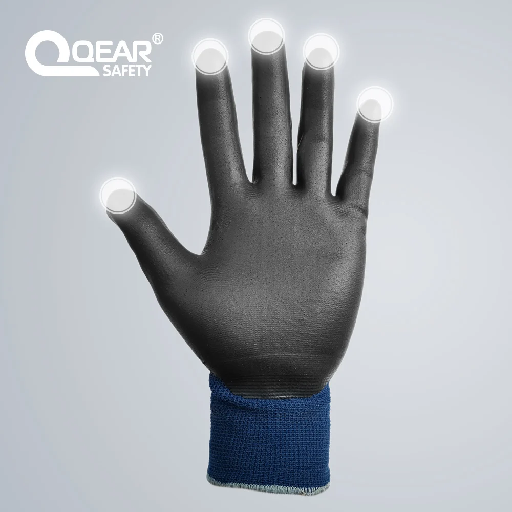 3 Pairs Navy Blue Touch-Screen Work Safety Gloves, Foam Nitrile Rubber Palm Coated, General Purpose, Mechanic Work, Construction