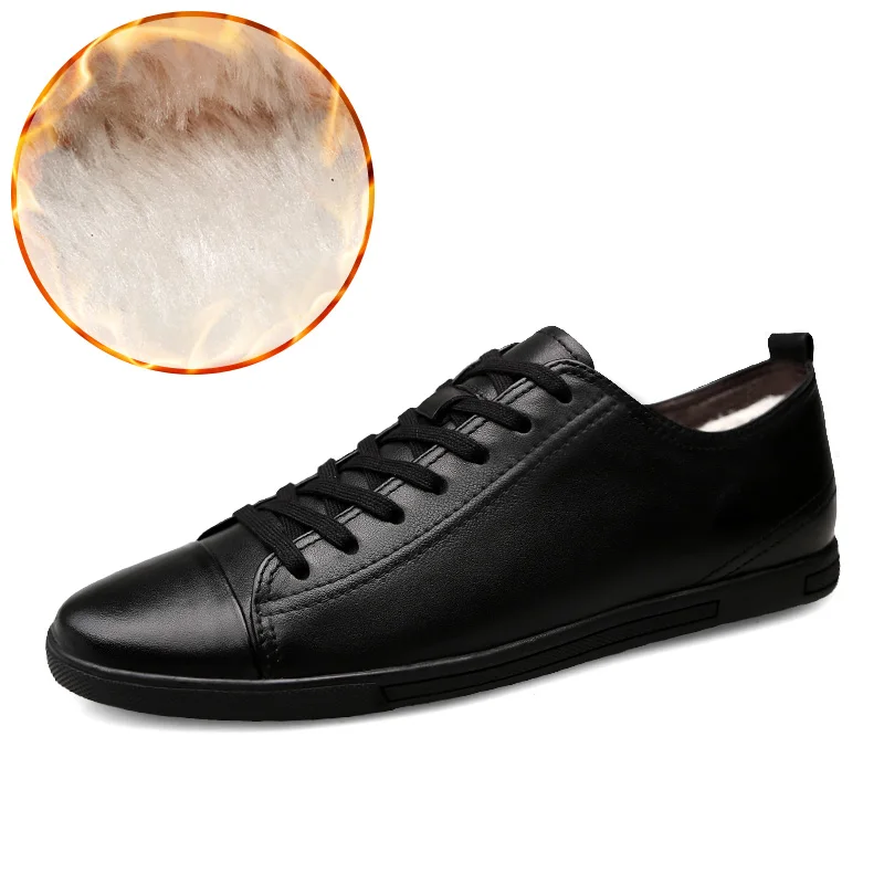 Genuine Leather Shoes Men Footwear Black White Sneakers Shoes 2019 Ins Sneakers Male Shoes Breathable Cow Leather Velvet