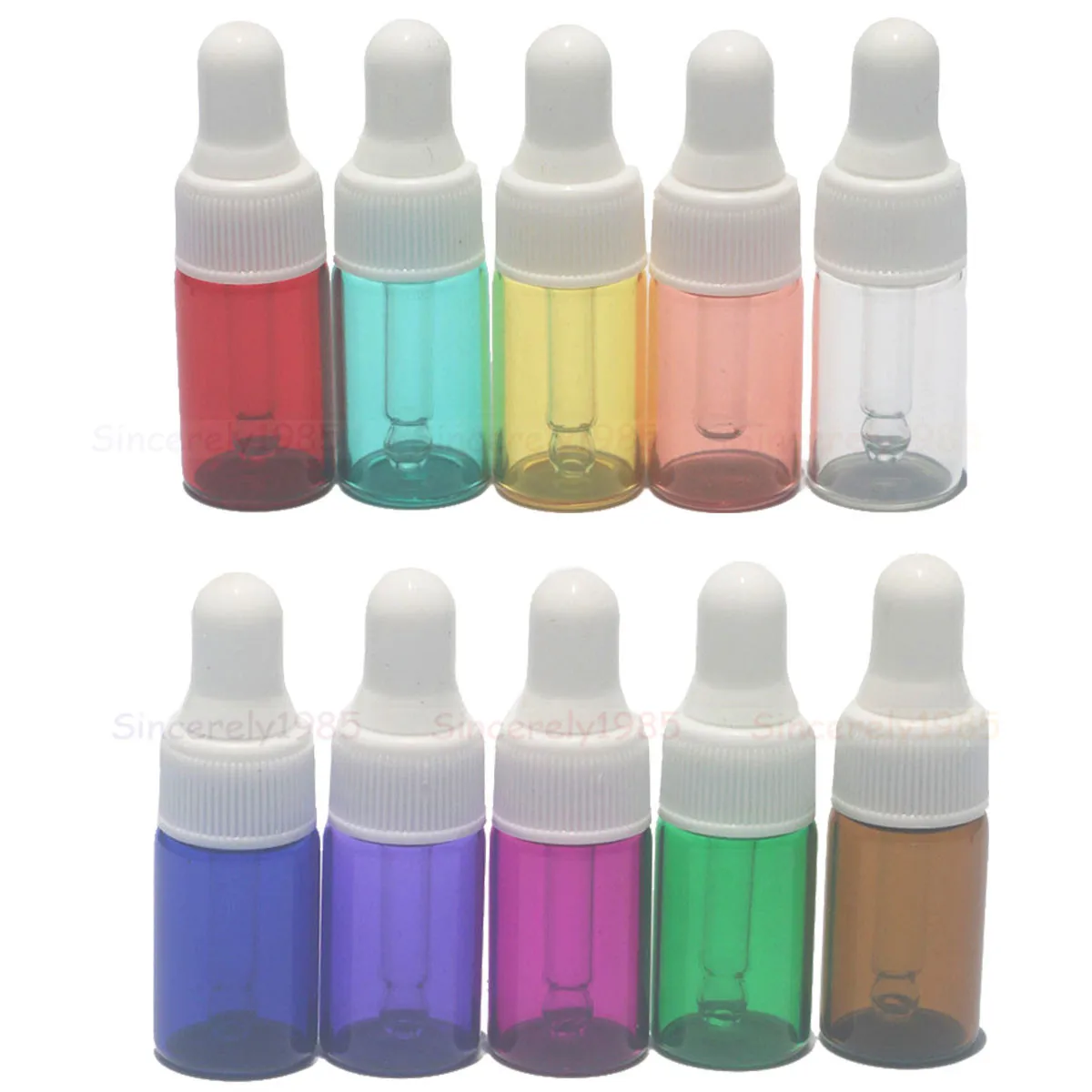 

100Pcs 1/2/3/5 ML 10 MIX Color Glass Dropper Bottle for essential oils Refillable Portable Essential Oils Sample Vials