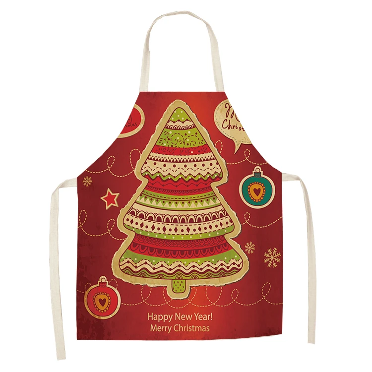 Christmas Decorations Santa Claus Red Sleeveless Apron Cotton and Linen Kitchen Apron Women\'s Home Cooking Barbecue Bib Apron