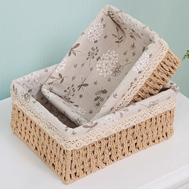 3 Sizes/Set Handmade Straw Storage Baskets Household Items Snacks Fruit Debris Cosmetic Laundry Finishing Storage Basket