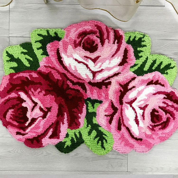 80X60cm Soft Flower Mat Art Rug for Closestool Flocking Pink/Red/Purple/Blue Rose Slip-resistant Carpet for Living Room Bedroom