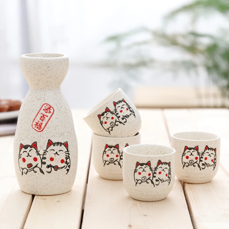 5Pcs/Lot Japan Porcelain Vintage Ceramic Pot Flagon Liquor Spirits Cups Set Kitchen Dining Bar Drinkware Japanese Sake Wine Set