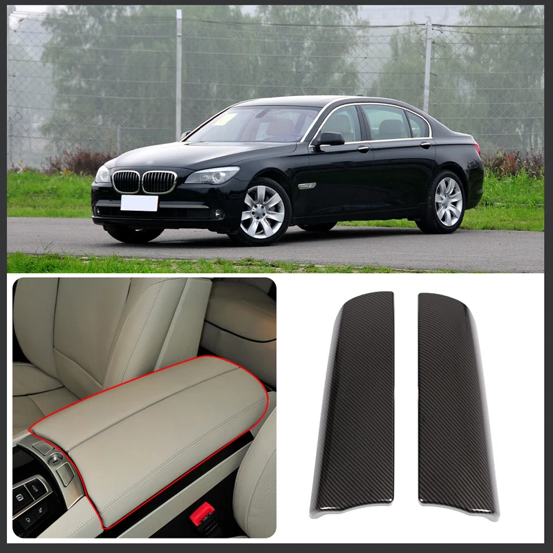 

For 2009-2014 BMW 7 series ABS carbon fiber car armrest box protective cover sticker car interior accessories 2-piece set