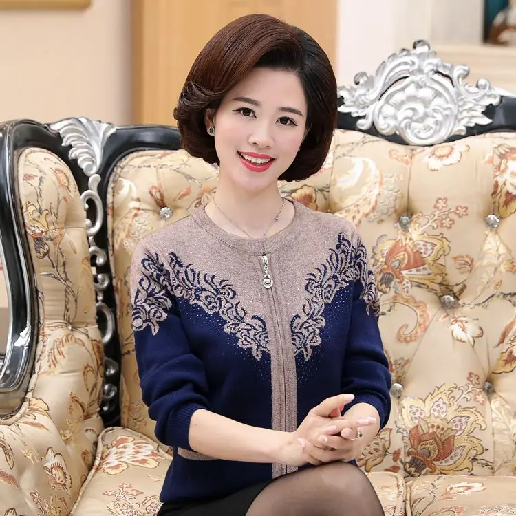 20204 Spring Women Knit Wool Jacket Middle aged Mother zipper Sweater Cardigan Casual Tops Loose Large Size Coat Plus Size 4XL
