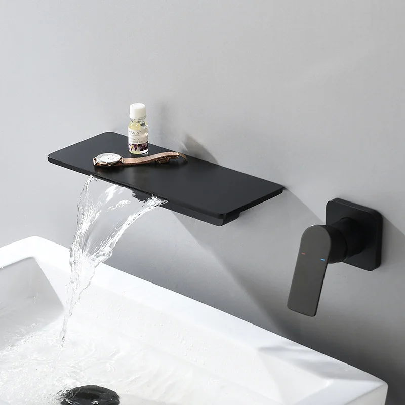 Waterfall Sink Faucet Shelf Basin Water Mixer Tap Quality Black Wall Mounted Brass Elegant Life Decoration Bathroom Hotel