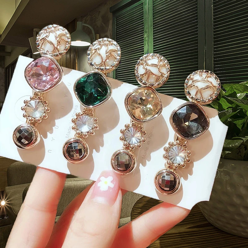 Retro Geometric Colorful Crystal Hair Clips Simple Hollow Heart Bead Duckbill Pins For Women Girls New Hair Barrette Accessories