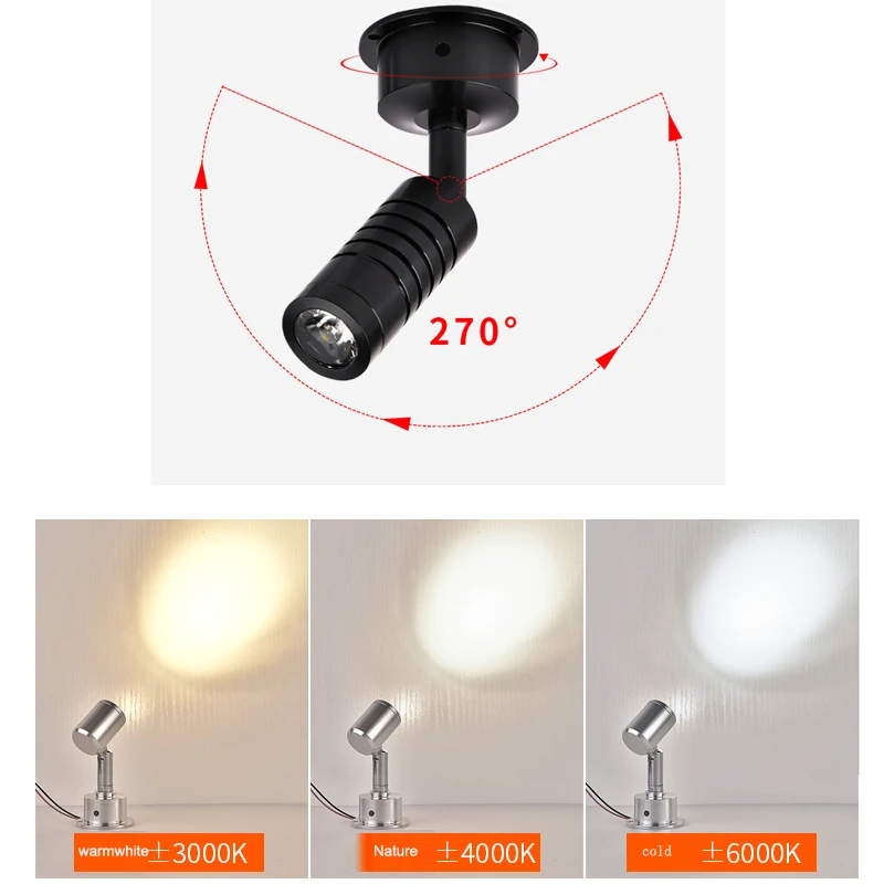 Rotatable LED Spot Cabinet Light 3W Ceil Mounted Wall Lamp for Shop Jewelry Display Famous Painting Aisle Commercial AC85-265V
