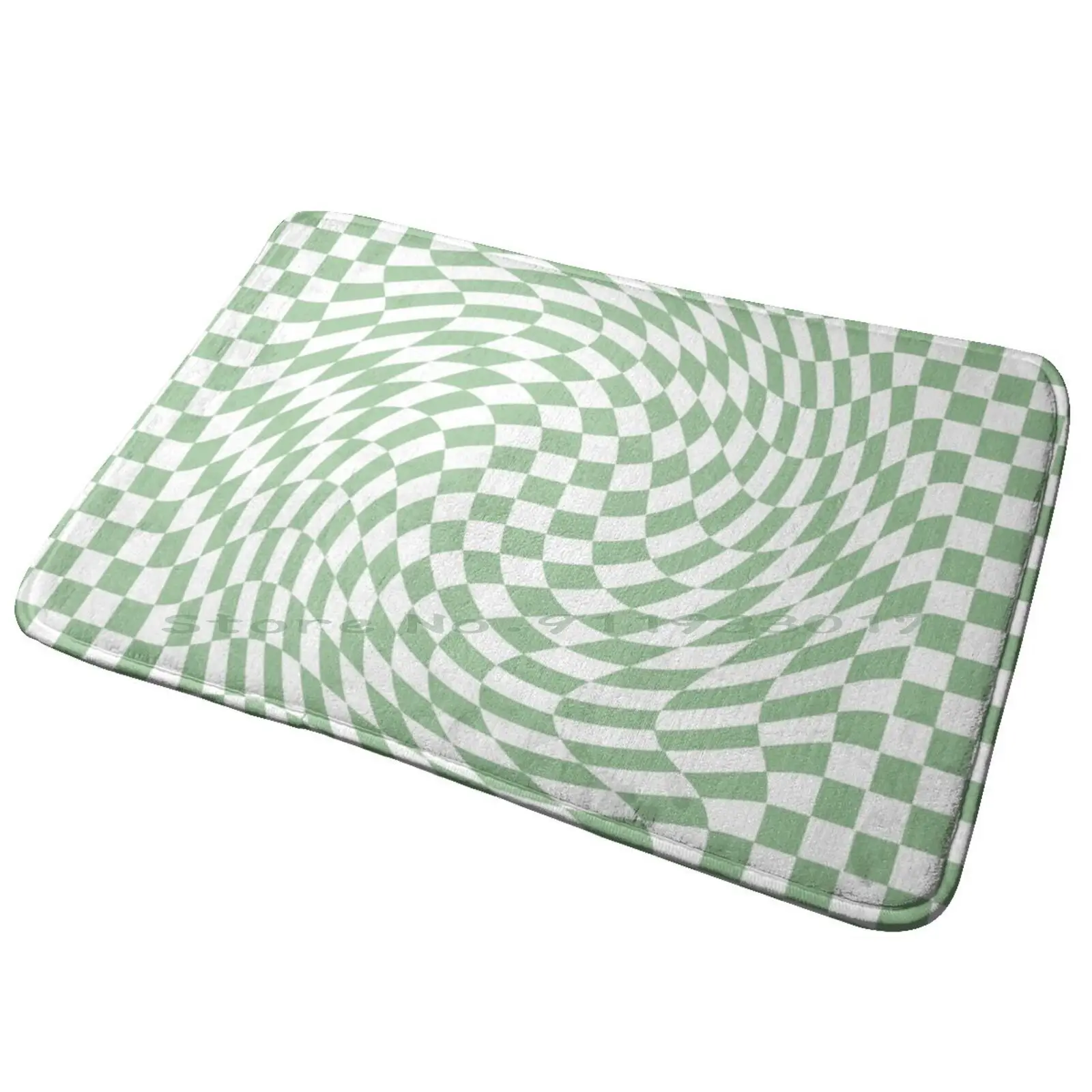 Sage Green And White Checker Warp Pattern Entrance Door Mat Bath Mat Rug Checkered Warp Warped Trippy Illusion Tame Impala