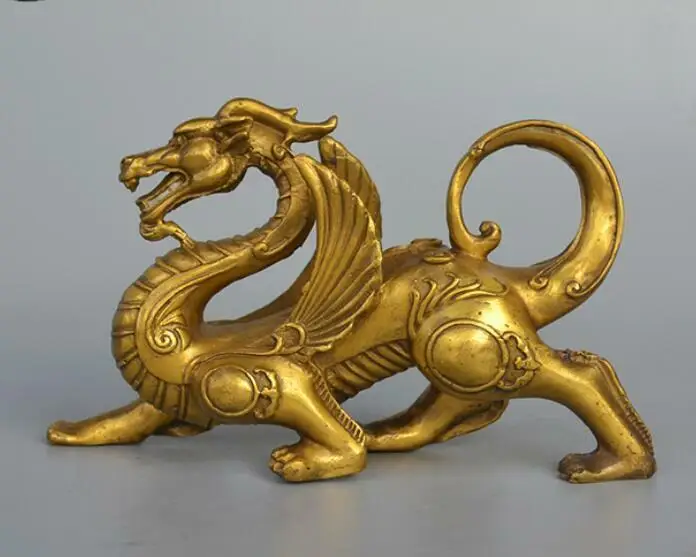 

Chinese Fengshui Pure Brass Evil Dragon Kylin Unicorn Wing Beast statue