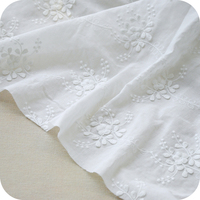 Beige White Cotton Cloth 3D Embroidery Flower Lace Fabric Handmade DIY Clothes Dress Home Accessories Width 125cm