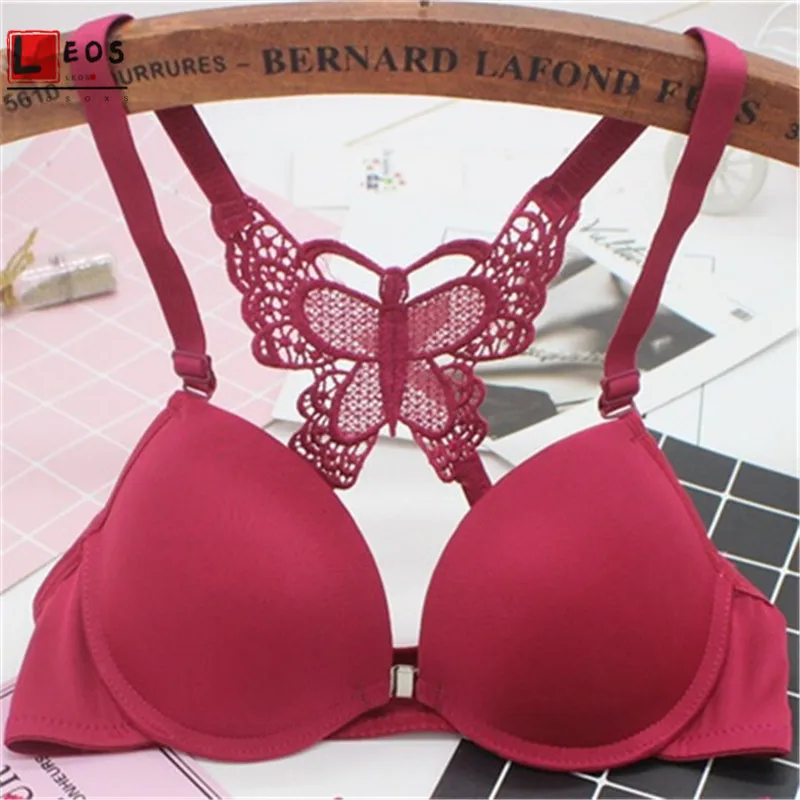 Sujetador Push Up con cierre frontal de encaje de mariposa para mujer, Bralette Sexy para mujer, lencería hermosa y divertida en la espalda