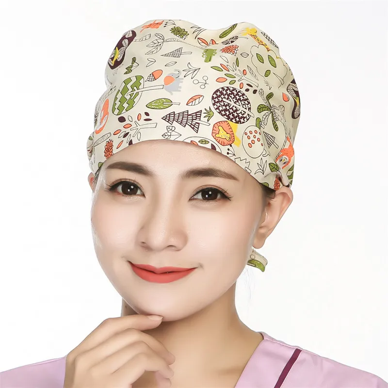 

Unisex Scrub Caps Printed Cotton Sweatband Nuring Hats Bandage Adjustable Workwear Uniform Hats Bouffant Caps Aaccessories