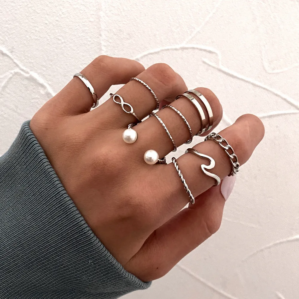 Simple Metal Geometric Chain Knuckle Ring Set For Women Open Finger Rings Accessories Female Fashion Jewelry Gift