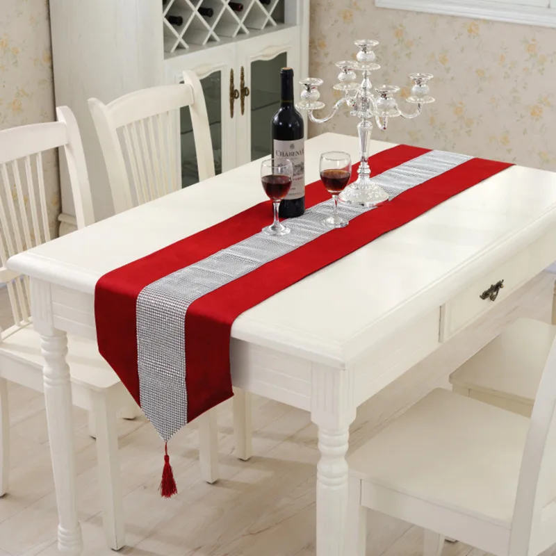 

Modern Table Runner Ironing Diamond 2 Layers Runner Luxury Flannel Sequin Table Runner Wedding Party Banquet Decoration