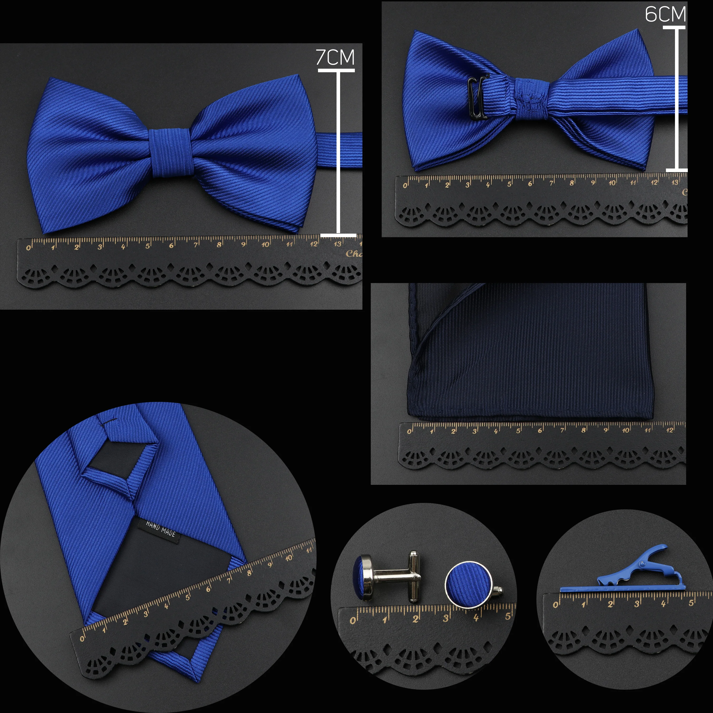 New Men\'s Tie Bowtie Set Luxury Business Worker Blue Black Solid Color Silk Polyester Jacquard Woven Necktie Suit Wedding Party