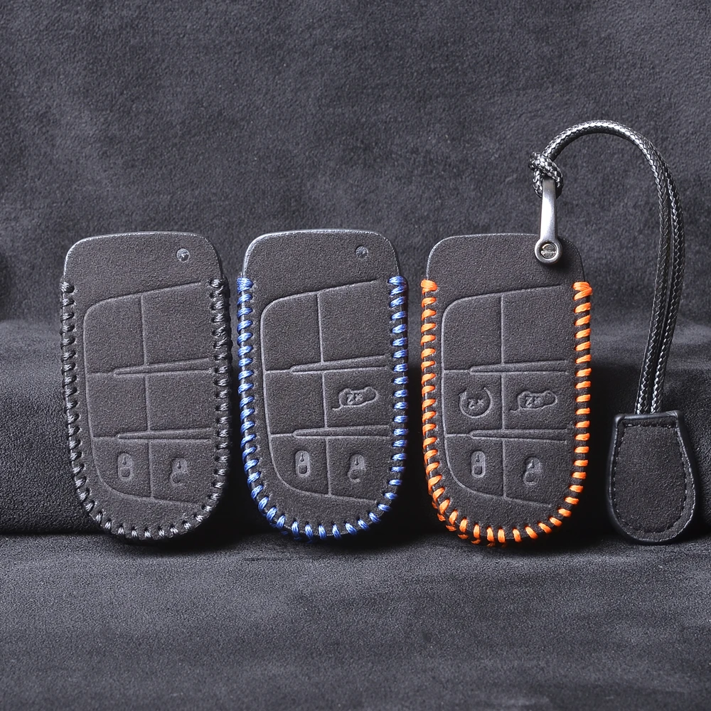 Leather Car Key Cover Case Key Chain Key Chain Protector For Jeep Grand Cherokee Chrysler 300C Renegade Fiat Freemont 2018