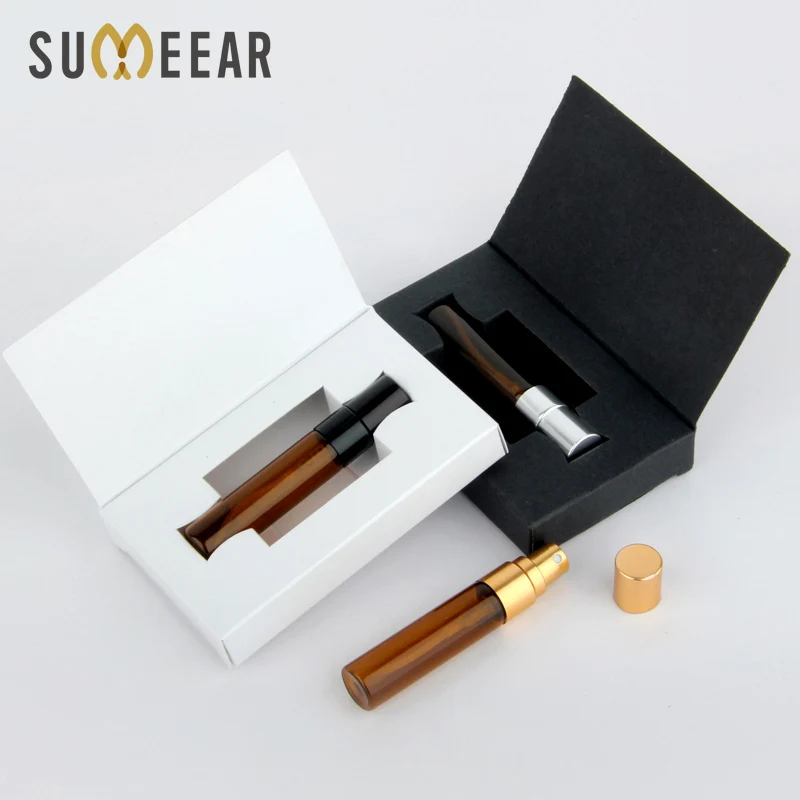 

50 Pieces 5ml Amber Bottles mini Perfume Bottle Packaging Boxes With Atomizer Glass Perfume Bottle Customizable LOGO